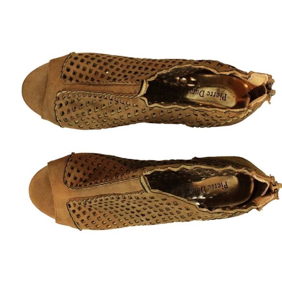 Pierre Dumas Lattice Suede Tan Ankle Heel with Peep Toe 8.5 Women’s - Picture 3 of 12